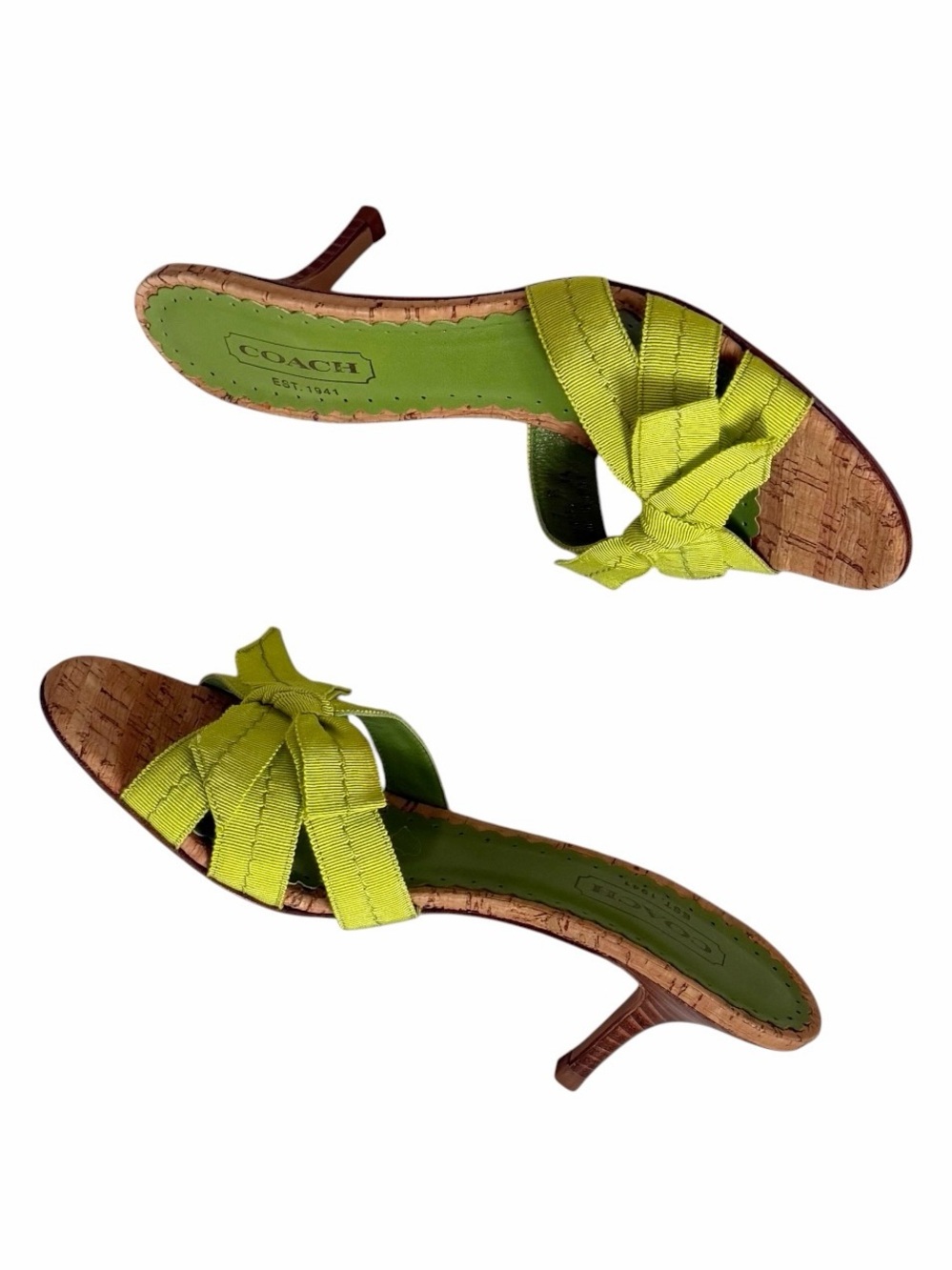 Coach Green Grosgrain Bow Kitten Heel Bree Mule Sandals Size 7 - Picture 4 of 9